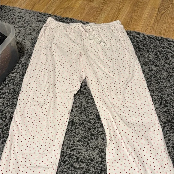 White Pajama Pants with Red Hearts - Picture 3 of 3